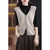 Cardigan colete reversível 100% lã para mulheres, colete suéter sem mangas com decote V, top de malha solta para usar em camadas