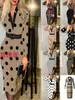 Vestido Sexy de Malha Xadrez com Decote V e Manga Longa, Colado ao Corpo, Nova Moda Europeia e Americana Transfronteiriça para Mulheres (Vem com Cinto)