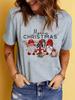 Camiseta Feminina Transfronteiriça Feliz Natal - Blusa Casual de Gola Redonda com Estampa de Letras Manga Curta