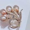 Broche Tulipa de Pérola de Água Doce Natural Cobre Feminino de Alta Qualidade Fresco Versátil Corsage para Terno Roupa Elegante