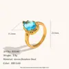 Anillo de Lujo de Acero Inoxidable Chapado en Oro de 18 Quilates con Forma de Gota de Agua, Verde y Azul, de Gama Alta, Nicho de Lujo Transfronterizo Europeo y Americano para Mujer