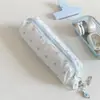 Estojo de lápis azul e branco com bolinhas, bolsa simples para guardar material escolar para estudantes do ensino fundamental e médio, estojo de lápis de design nicho para estudantes estilo coreano