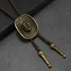 Chapéu Vintage de Brim com Estrela de Cinco Pontas, Corrente Longa para Suéter de Corda de Couro Unissex para Casal, Pingente de Gravata Bolo Tie Colar da Moda