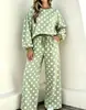 Conjunto de Calças Casuais Simples de Cintura Elástica com Estampa de Bolinhas Loose de Cintura Alta para Mulheres - Nova Coleção Outono/Inverno 2026 Europeia e Americana Transfronteiriça