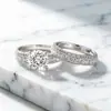 Anillo de plata esterlina de moda transfronteriza de comercio exterior Tong Lin, estilo europeo y americano, clásico anillo de circón de cuatro garras, combinación dos en uno