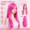 Pelucas europeas y americanas de 80 cm, flequillo largo de colores, cabello largo y liso, pelucas de cosplay de anime, extensiones de cabello de fibra sintética de alta temperatura