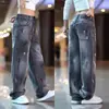 Jeans de pierna recta pintados para hombre, versátiles y elegantes para el verano, con efecto de caída, pantalones de pierna ancha, marca de moda, pantalones casuales para hombre