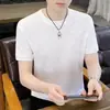 Comercio Exterior Verano Seda de Hielo Camiseta para Hombre Casual Nueva Moda Manga Corta Cuello Redondo Versátil Delgada Transpirable Corte Ajustado