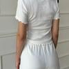 Traje Casual de Moda Europea y Americana Tom Jacquard Volante Corte Delgado Hogar Cuello Redondo Manga Corta Pantalones Cortos Conjunto de Dos Piezas