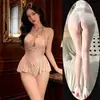 Camisón de encaje puramente sensual con copas para mujer, ropa de dormir sexy de alta gama con diseño calado, prenda de estar cómoda de una sola pieza