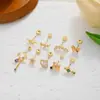 Brincos Piercing em Aço Inoxidável Ouro 18K Simples Coração Flor Cruz Zircônia Brincos Cruzados Amazon Brincos