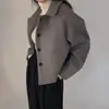 Em estoque, novo casaco de lã estilo coreano INS outono e inverno, cardigã curto de corte solto para um visual jovem