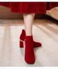Novos Sapatos de Casamento para Mulheres 2025, Sapatos de Noiva com Salto Grosso, Botas, Vestido de Noiva Traje Xiuhe Vermelho, Botas Curtas de Salto Médio e Alto de Uso Duplo