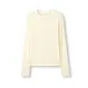 Suavidad de Lujo Camiseta Casual Versátil de Manga Larga para Mujer Color Sólido en Mezcla de Seda y Cachemir
