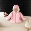 Abrigo grueso de algodón con bloques de color, con capucha, forro de borrego, a prueba de viento y cálido, para niños y niñas en otoño e invierno