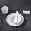 Vajilla de cerámica para hotel, venta al por mayor, juego de cuencos y platos blancos puros, vajilla creativa para restaurante con logotipo.