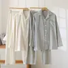 Pijama de Algodón y Lino para Hombre de Primavera y Otoño, Manga Larga, Pantalón Largo, Conjunto de Color Sólido, Holgado, Delgado, Talla Grande, Ropa de Casa de Lino