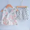 Conjunto de Verano para Bebé con Top Estampado de Mangas Volante, Camiseta y Shorts de Encaje, Conjunto de Dos Piezas Puro Algodón Estilo Coreano para Bebés Niñas