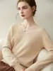 Suéter 100% cachemir puro para mujer, jersey sin costuras de cuello en V, capa base de punto, simple y versátil para usar en capas