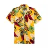 Camisa Hawaiana con Dibujos Animados Impresión 3D Cuello Redondo Manga Corta Sin Planchar Camisa para Hombre Top Casual
