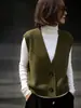Nueva Colección de Otoño Chaleco de Punto 100% Lana Pura Estilo Vintage Francés Cuello en V para Mujer, Chaleco de Un Botón para Usar en Capas para el Trabajo
