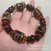 Pulseras para Hombres y Mujeres de Cuentas Dzi Sanjiu del Tíbet Pulsera de Estilo Étnico Retro Patrón de Dragón Rojo y Amarillo Cuentas Cilíndricas de Ágata Flor de Hielo