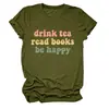 Beber té leer libros Amazon eBay sitio independiente camiseta casual cómoda para mujer cuello redondo manga corta