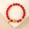 Buena suerte en el Año del Caballo: Pulseras Naturales Populares para el Año de Nacimiento, Pulseras de Sándalo Rojo para Mujer, Joyería de Ágata y Sándalo Dorado Púrpura