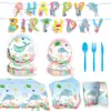 Nuevo juego de vajilla desechable de papel para fiesta de cumpleaños temática del mundo submarino de Amazon, platos, vasos, servilletas, decoración y suministros
