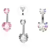 Nuevo piercing de ombligo de circón en forma de corazón transfronterizo, pendiente de ombligo en forma de corazón, joyería de piercing de acero inoxidable