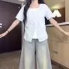 Camiseta de Manga Curta de Designer Plus Size para Mulheres, Novo Estilo Primavera/Verão, Caimento Solto, Valoriza a Silhueta, Versátil, Top com Ombro Normal para Mulheres