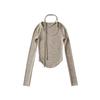 Suéter de Otoño Nicho de Manga Larga para Mujer Vintage Cuello Redondo con Cordones Ajustado Curvo Corto Base Color Sólido Top