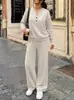 2026 Moda Femenina Transfronteriza Europea y Americana Otoño e Invierno Nuevo Conjunto Casual Deportivo de Dos Piezas: Top Holgado de Manga Larga y Pantalones de Pierna Ancha