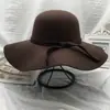 Chapéu de Pescador Preto para Mulheres Outono e Inverno Coreano All-match Gravata Borboleta Top Hat Chapéu de Lã de Lã de Aba Grande para Mulheres Vintage