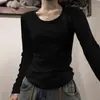 Estilo Americano Hombro Normal Otoño 2025 Manga Larga Nuevo Corte Delgado Básico Versátil Top Base Versátil Cuello Redondo Grande Moderno