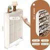 Zapatero estilo crema con puerta abatible para entrada de casa, mueble de recibidor integrado, ahorra espacio, ultradelgado, zapatero de múltiples niveles