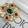 Broche Barroco Vintage Abuela Gema Verde Elegante Corte Elegante Gema Pin Plata Aretes Set Accesorios Mujer