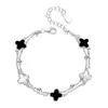 Amado Pulseira de Prata Esterlina Trevo de Quatro Folhas para Mulheres, Pulseira Dupla Camada Trevo, Presente de Dia dos Namorados Aniversário para Namorada