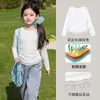 Camiseta Feminina com Barra de Renda Manga Longa Primavera e Outono Crianças M e G Estilosa Bonita Camada Base Top Feminino Patchwork