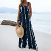 Mono de Verano 2026 Estilo Resort Transfronterizo Europeo y Americano para Mujer Tallas Grandes Estampado con Tirante de Botón Ajustable Pantalones de Pierna Ancha para Mujer