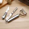 Pelador de Acero Inoxidable Juego de Tres Piezas Rallador de Cocina Pelador de Frutas y Verduras Pelador Doméstico de Patatas Raspador Herramienta Pequeña
