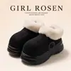 Sapatos de algodão grossos para mulheres, novo estilo 2026, chinelos para ambientes internos e externos para outono e inverno, com forro de pelúcia para aquecimento e solas antiderrapantes