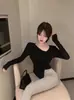 Nueva Camiseta Transparente Sexy de Puro Deseo con Abertura Inferior para Chicas Atrevidas, Top de Camiseta Asimétrico Ajustado de Manga Larga