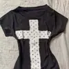 Camiseta de Diseño Personalizado Estilo Americano Retro Y2K Cruzada con Estampado de Letras con Pedrería Chica Picante Nueva de Principios de Primavera Transfronteriza