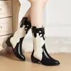 Comercio Exterior Transfronterizo Botas para Mujer Tallas Grandes Otoño e Invierno Retro Combinables Costuras Tacón Grueso Botines Botas Vaqueras Western de Moda