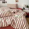 Funda de cama sábana funda de edredón funda de almohada juego de tres piezas para una persona ropa de cama de dormitorio estudiantil rayas de bloques de color coreanas universal para cuatro estaciones nuevo