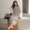 Camisón Clásico de Rayas para Noche Perezosa para Mujer de Manga Corta con Cuello Redondo Pijama de Verano Cómodo de Algodón Estilo Coreano Dulce Ropa Exterior Ropa para el Hogar