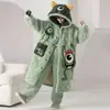 Pijama masculino inverno forrado com fleece espessado acolchoado de três camadas roupão de dormir longo quente de fleece de coral para crianças mais velhas e adolescentes conjunto