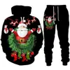 AliExpress Natal Masculino Casual Hoodie com Estampa Digital 3D Conjunto de Calça Longa Esportiva Primavera e Outono
