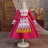 Vestido Nuevo Estilo al por Mayor para Niños, Vestido de Satén Estampado, Vestido Abullonado de Manga Larga que Favorece la Figura